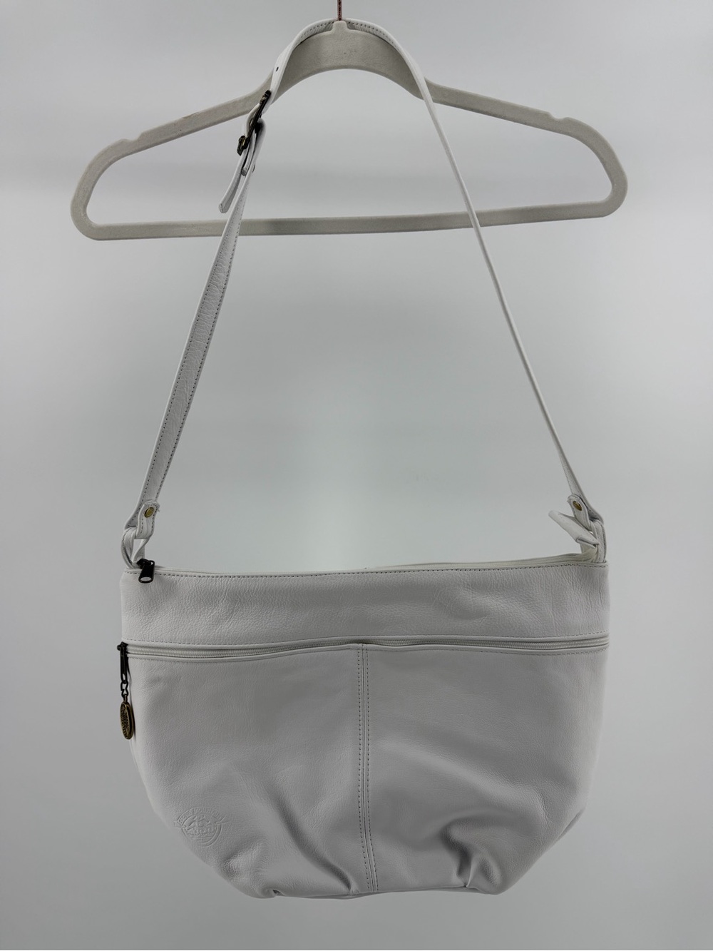 Vintage Stone Mountain White Leather Shoulder Bag Purse, Made in USA